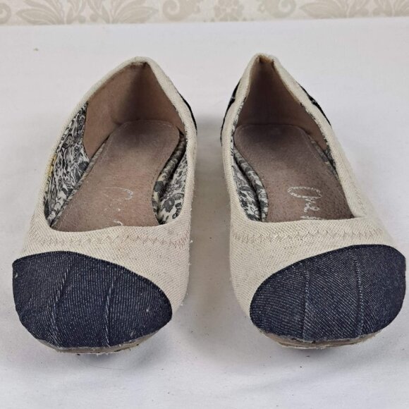 Toms Size 6 Alessandra Two Tone Ballet Flat Burlap Beige Black Lightweight - Picture 8 of 14